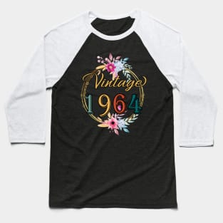 60 Years Old Gifts Vintage 1964 Floral 60th Birthday Party Baseball T-Shirt